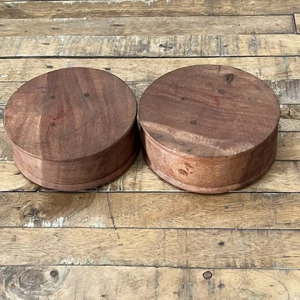 Hand-Turned Rustic Wooden Bowls Set of 2 6 in Teak Wood
